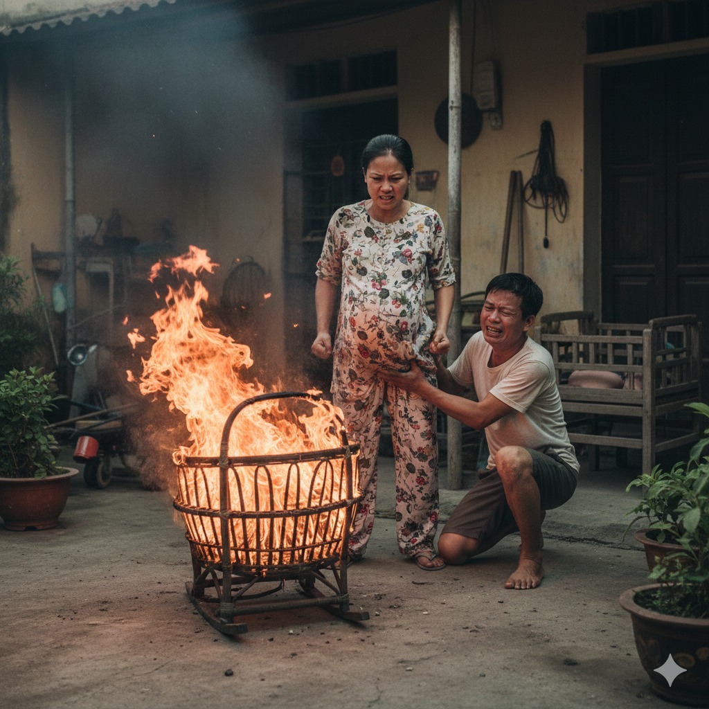 Con dâu đổ 5 lít xăng vào chiếc nôi đắt tiền mà mẹ chồng mua cho cháu nội sắp chào đời rồi châm lử;/a đố-t chỉ vì chiếc nôi này vẫn rẻ hơn cái bà mua cho cháu ngoại 200 nghìn
