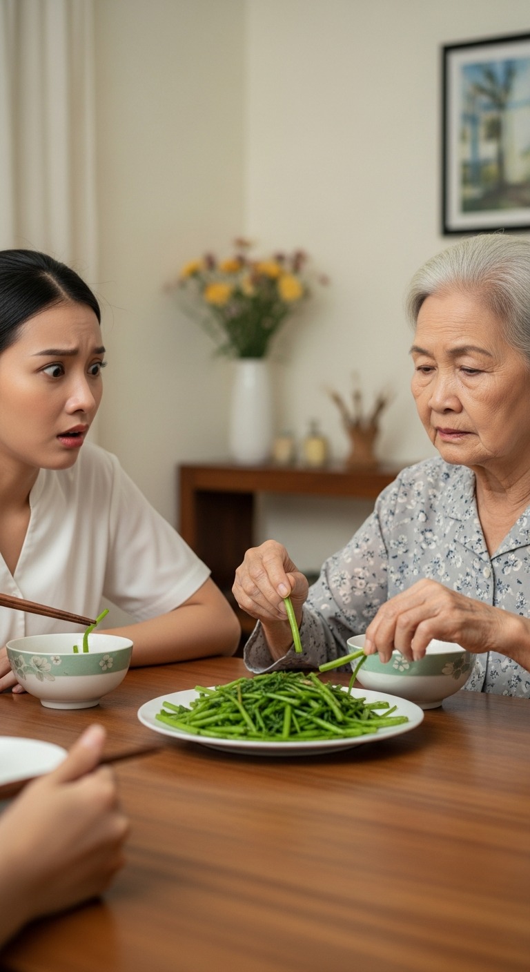 Tôi vừa cầm đũa thì nhớ câu mẹ ruột từng dặn và ngay khoảnh khắc ấy, tay tôi r:un b:ắn.