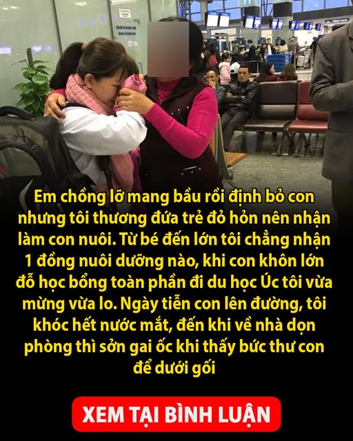 Em chồng lỡ mang bầu rồi định bỏ con nhưng tôi thương đứa trẻ đỏ hỏn nên nhận làm con nuôi đến lớn. Khi con khôn lớn đỗ học bổng toàn phần đi du học Úc tôi vừa mừng vừa lo. Ngày tiễn con lên đường, tôi khóc hết nước mắt, đến khi về nhà dọn phòng thì sởn gai ốc khi thấy bức thư con để dưới gối