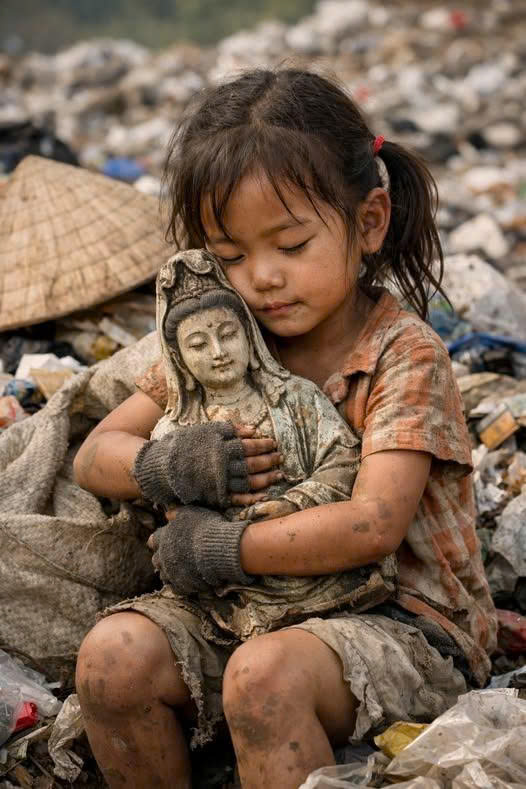 Bé gái nhặt tượng quan âm trong bãi rác